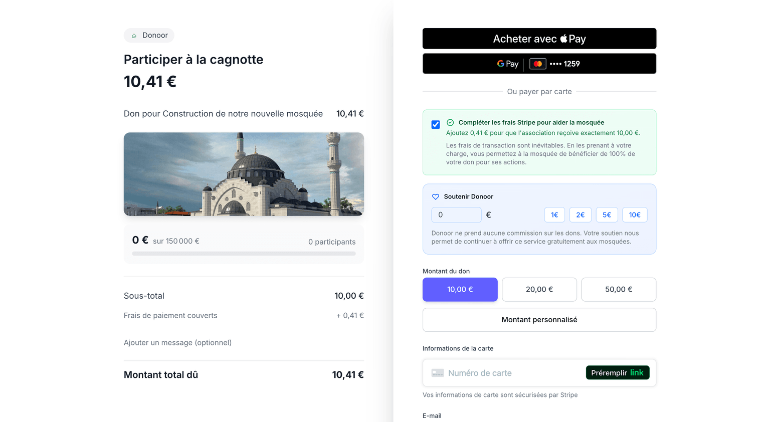 Interface de paiement