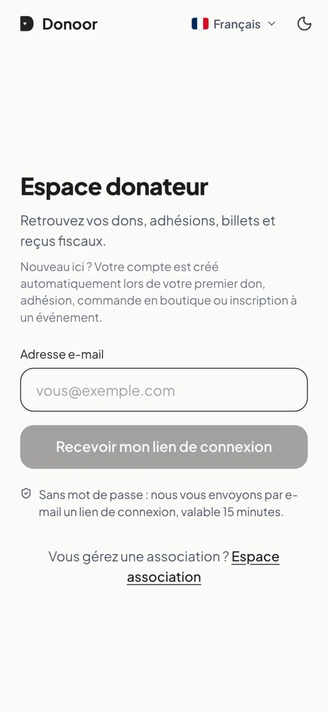 Connexion espace donateur - Sans mot de passe