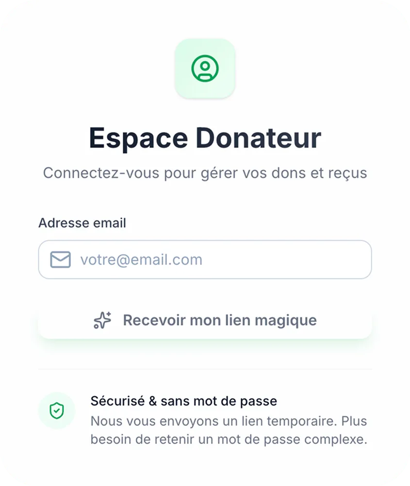 Connexion espace donateur - Sans mot de passe