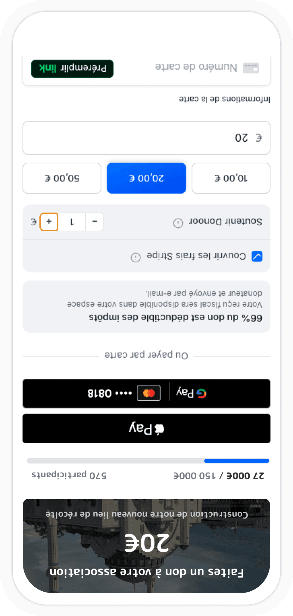 Smartphone affichant l'interface de don Donoor avec QR code pour association
