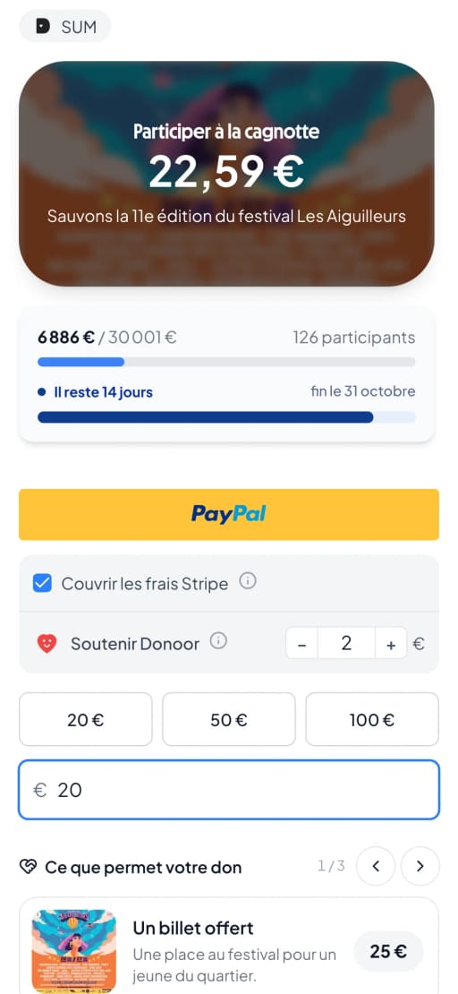 Page de don personnalisée sur mobile