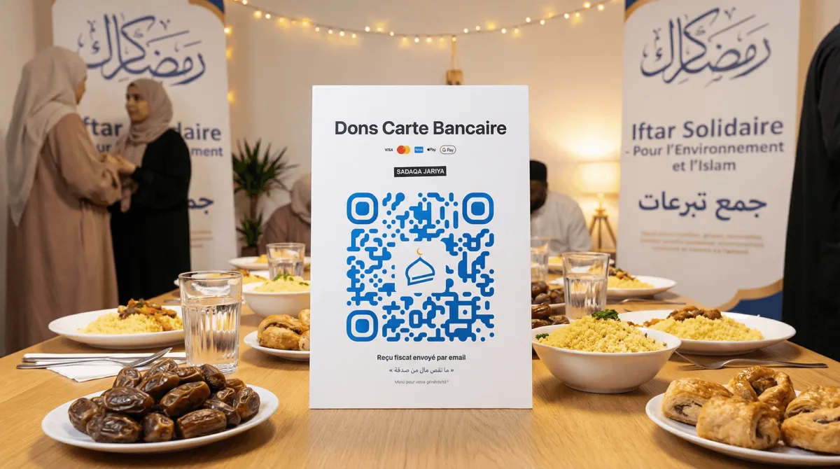 QR code Donoor pendant un iftar pour collecter des dons Ramadan
