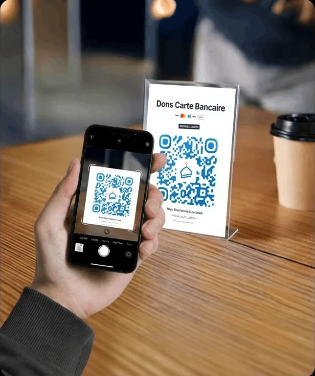 Donateur scannant un QR code pour digitaliser un don