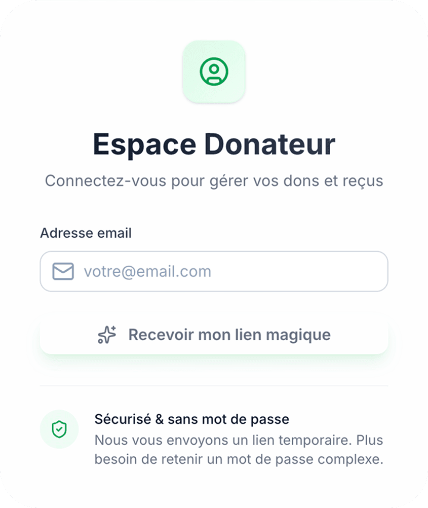 Connexion espace donateur - Sans mot de passe