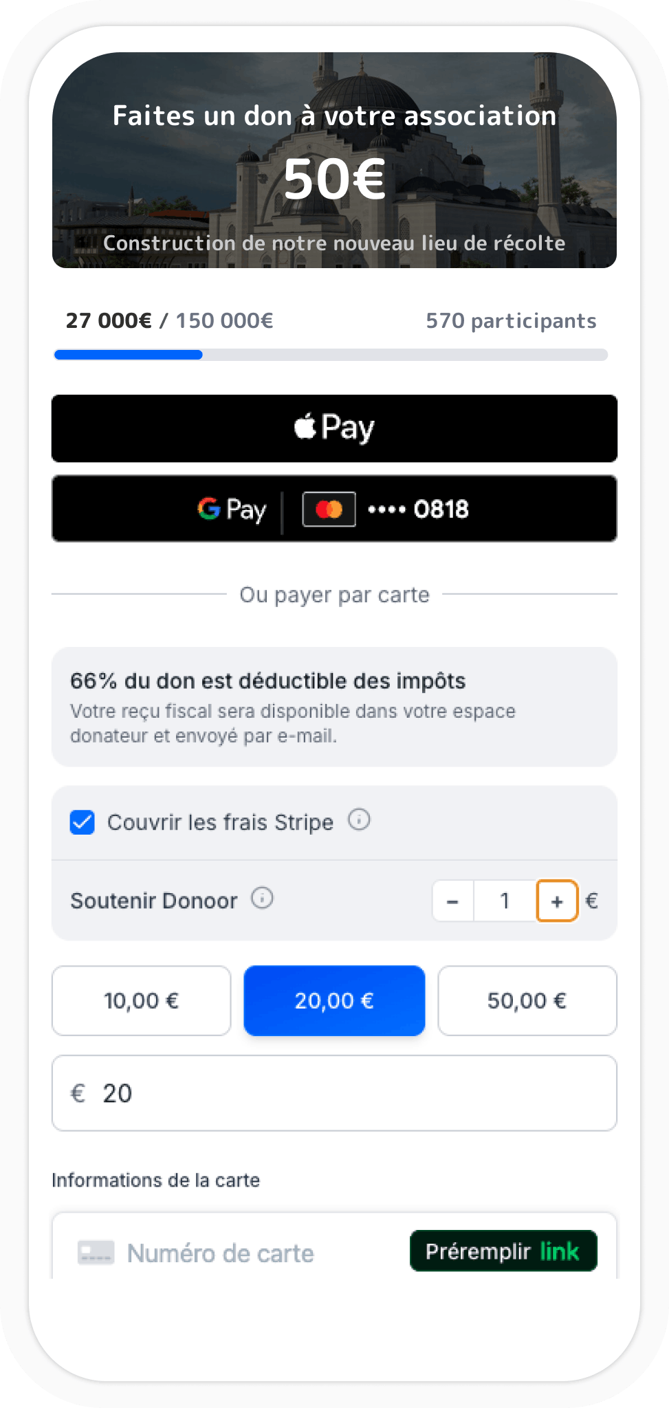 Page de paiement Donoor